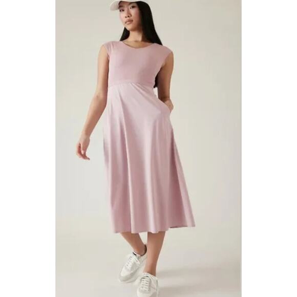 Athleta Ryder Midi Sleeveless Dress in mauve pink. Xlarge - Picture 2 of 3